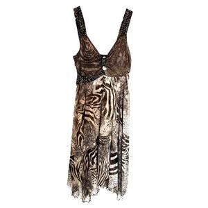 Y2K VTG Anac by Kimi Zebra Midi Dress Women's Size XL Mesh Lined